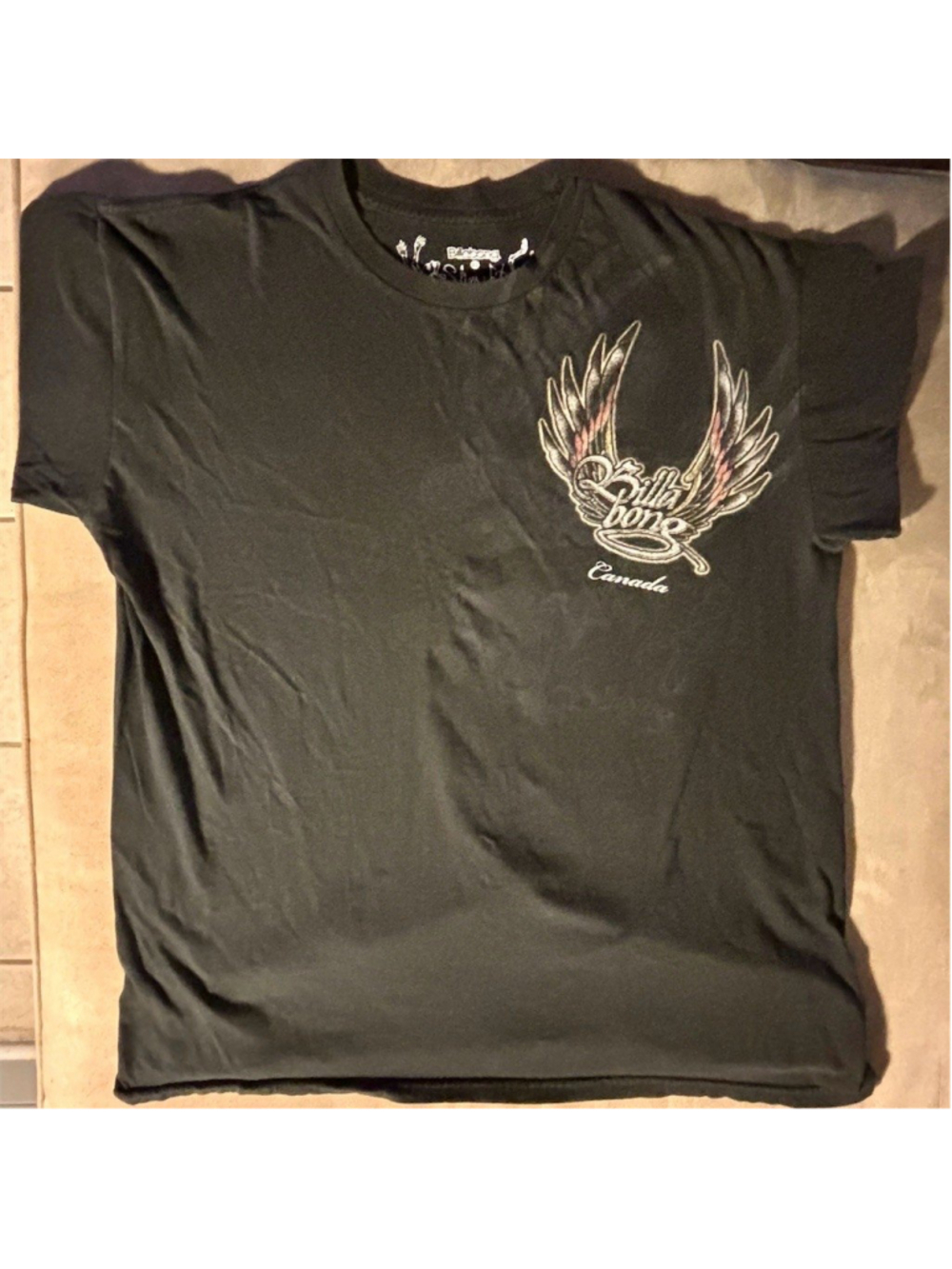Billabong T-Shirt Mens XL Black Slim Fit Crew Neck Winged Logo Graphic Tee